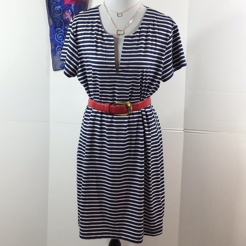 Vineyard Vines navy striped Sankaty shift dress L
